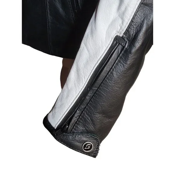 Z1R Nectar Womens LG Black White Leather Motorcycle Jacket Removable Pads Liner - Picture 5 of 14